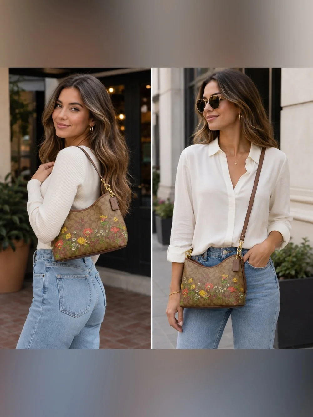 Coach Floral Monogram Shoulder Bag - Brown